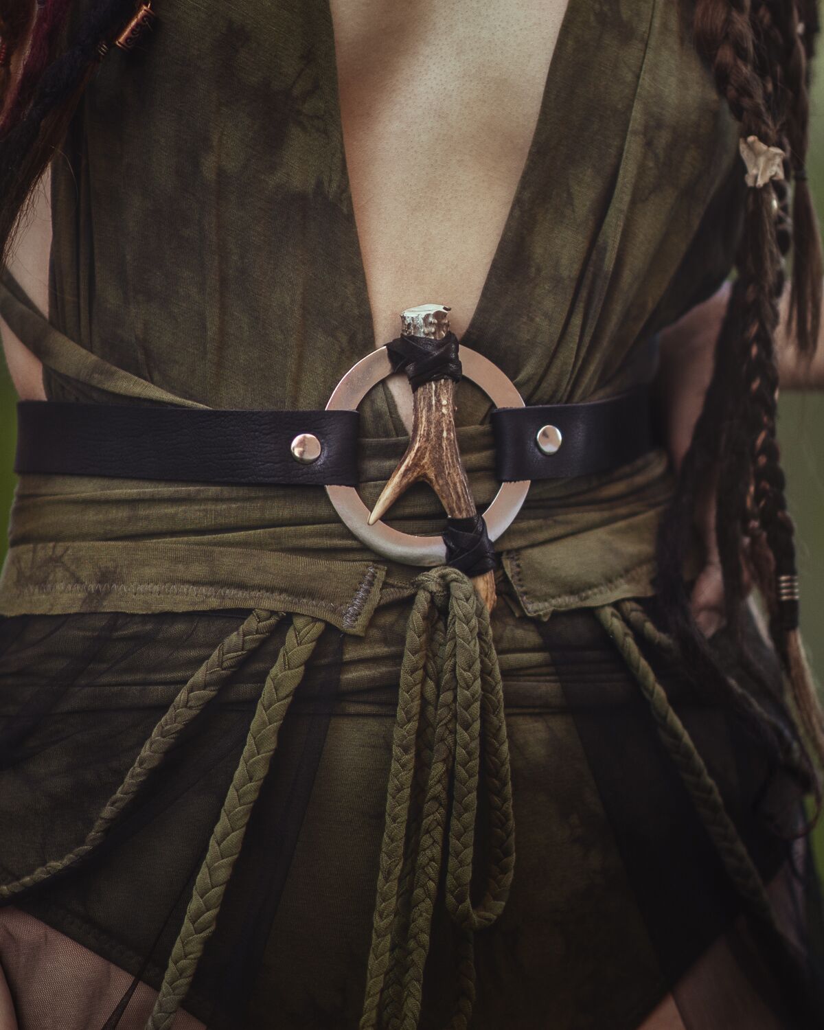 Green leather corset belt “Forest witch”